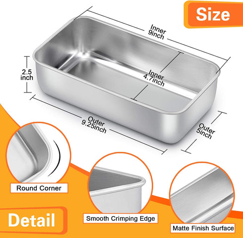 E-far 9 x 5 Inch Loaf Pan for Baking Bread, Stainless Steel Bakeware for Bread, Meatloaf, Cake, Non Toxic, Easy Release