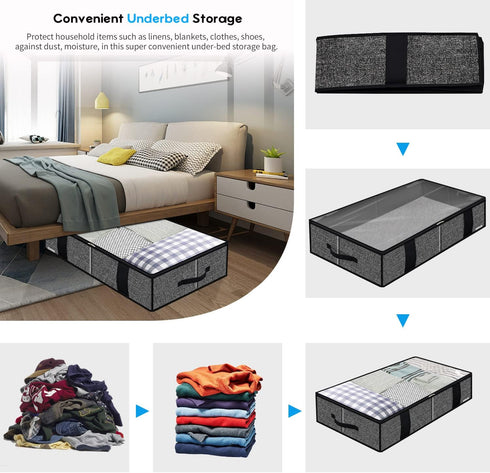 Onlyeasy Underbed Fabric Storage Bags Organizer with 4 Handles, 2 Zippers, Large Clear Window for Clothes, Blankets, 2
