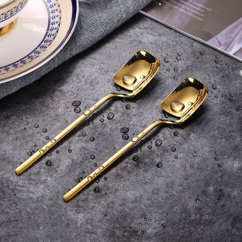 IQCWOOD Coffee Spoons, 5.6 Inches Demitasse Espresso Stainless Steel Small Spoon, Set of 6 Gold Teaspoons