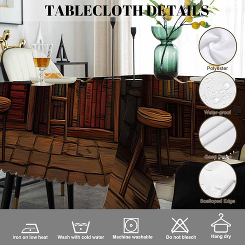 Swono 50x72 Inch Old Bookshelf Tablecloths Mysterious Library Bookshelf Kitchen Dinning Tabletop Decoration, Polyester