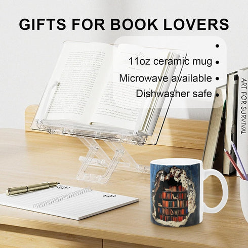 3D 11oz Library Bookshelf Mug, Bookshelf Design Ceramic Coffee Cup with Visual Effect, Book Lovers Gifts for Readers