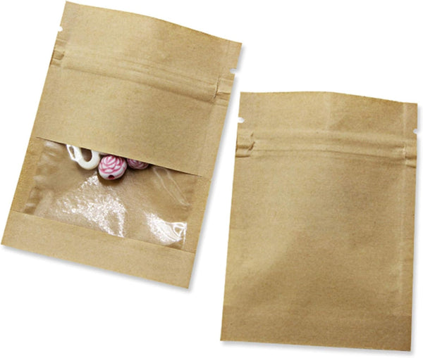 PABCK 100 Pack Clear Window Airtight Seed Packets, Brown Kraft Paper Envelopes for Food Storage