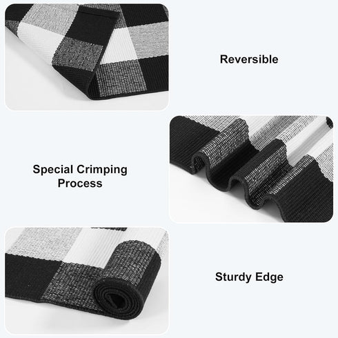 KIMODE Buffalo Plaid Front Door Mat, 24"x35", Black and White Checkered Cotton Woven Rug