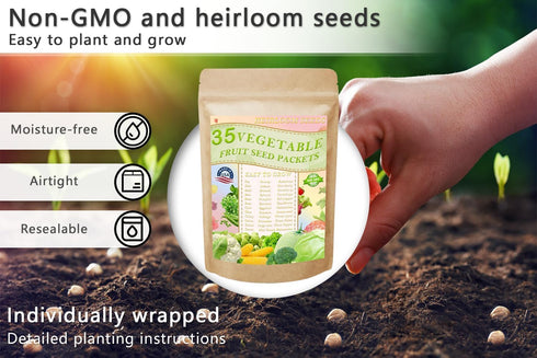 Ficoszo 35 10 Vegetable Seeds Kit Fruit Seeds for Planting Non-GMO and Heirloom Varieties Seeds for Planting Vegetables