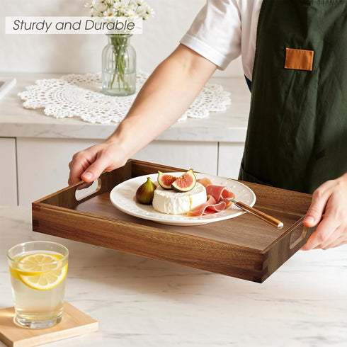 EdenDwell 2 Pack, Acacia Serving Trays - Acacia Wood Serving Platterss, Wood Serving Tray, Decorative Trays