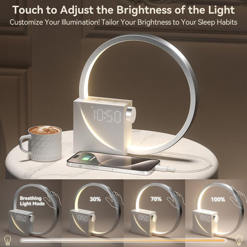 Dimmable Snooze,10 Vivilumens Sunrise Digital Alarm Clock, White Noise Sound Machine, Sleep Aid Timer with USB Port