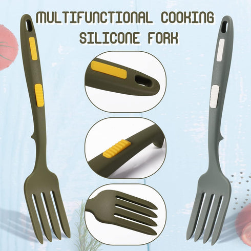 2pcs Silicone Flexible Forks, Large Heat Resistant Cooking Fork, Multifunctional Nonstick Blending Fork for Kitchen