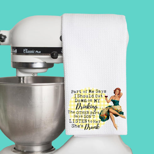Funny Vintage 1950's Housewife Pin-up Girl Waffle Weave Microfiber Towel - Kitchen Linen Gift for Her BFF, "Part of my