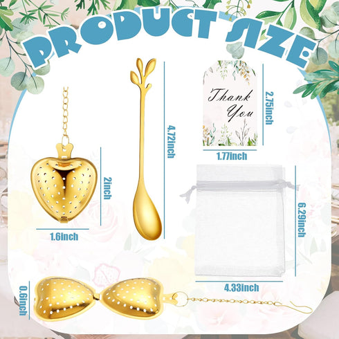Yiyiring 25 Sets Bridal Shower Tea Party Favor for Guest Leaf Tea Spoon Heart Shape Infuser Ball for Loose with Thank