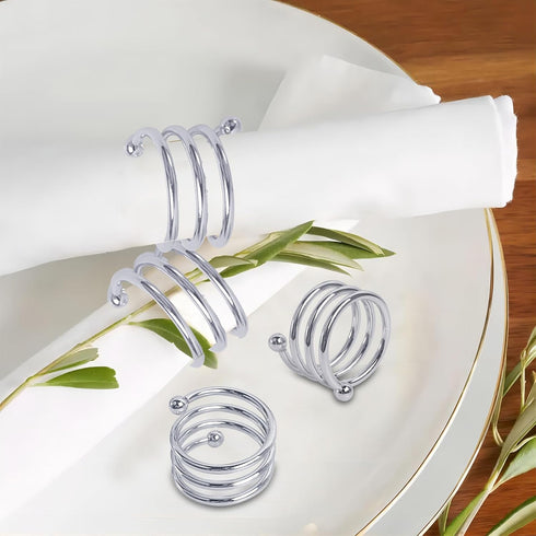 Metal Spiral Napkin Rings, Round Serviette Holder Buckles for Dinner, Holiday Parties, Set of 6 (Silver)