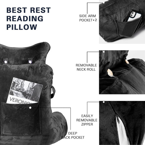 SLIGUY Reading Pillow-Bed Rest Pillow with Detachable Neck Roll & Higher Support Arm for Sitting in Bed Couch