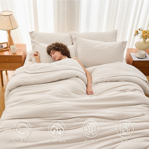 7 Set, Set MUXHOMO Pieces Full Comforter Soft Bed in a Bag Full Size, All Season Bedding with Comforter, Flat Sheet