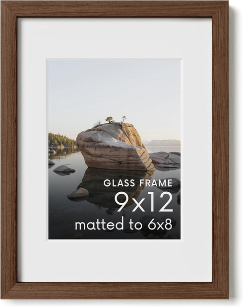 HAUS AND HUES 9x12 Picture Frame with Real Glass and Walnut American