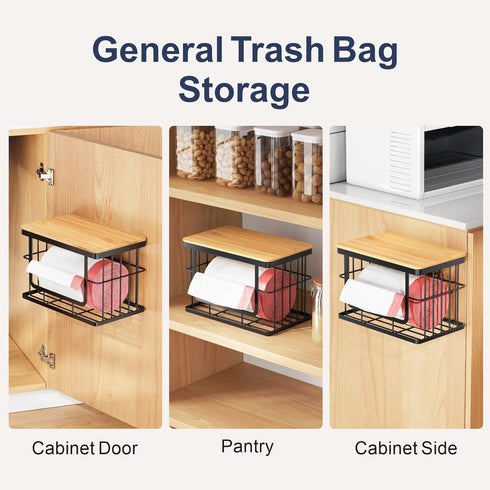 2 Pack 13 iSPECLE Garbage Bag Dispenser - Trash Bag Dispenser with Bamboo Top for Gallon Bag, Pull Out One Bag at A