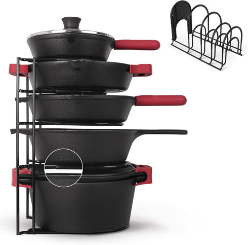 Cuisinel Pan Organizer - Heavy Duty 15" Silicone-Coated Non-Slip Skillet Rack for Kitchen Storage