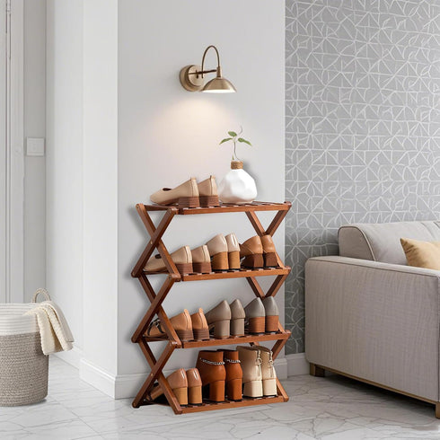 Closet,Portable Closet (Brown-3 Jessie Bamboo Shoe Rack,Free Standing Shoe Rack for Folding Shoe Storage Rack, Space