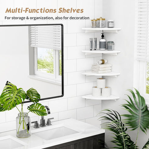 Set 4, Forbena White Corner Floating Shelves for Wall of Rounded Corner Shelves Wall Mounted for Kids Bedroom Books