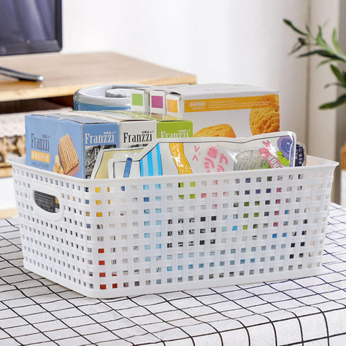 Plastic 8 L Storage Baskets, Medium Kitchen Baskets, White, 4 Packs