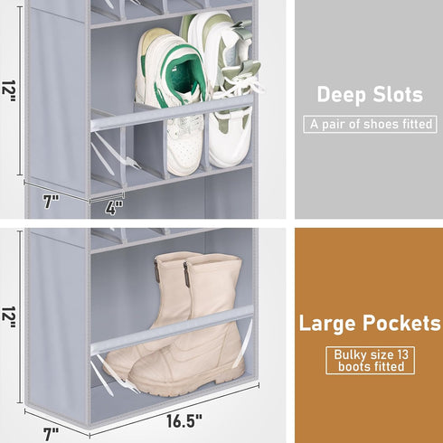 20 Closet 13 MISSLO Pairs Over the Door Shoe Organizer for Narrow Hanging Shoe Rack for Door Hanger Deep Pocket Door