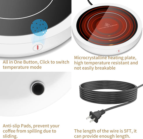 4H 3 Setting, Coffee Mug Warmer for Desk Auto Shut Off, Smart Coffee Cup Warmer with Temperature Electric Mug Warmer