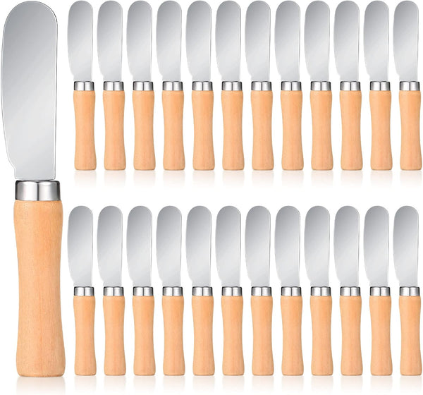 Butter Spreader Knife - Wide Blade Stainless Steel Spreader with Wood Handle, 25 Pieces