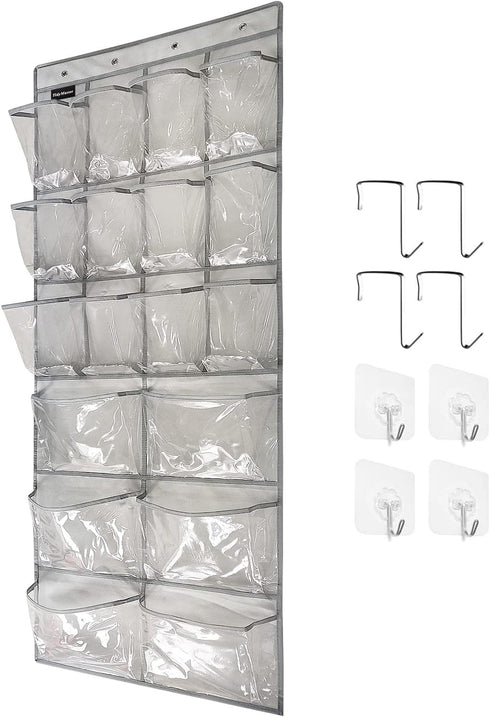 1 Pack Extra Large Hanging Crystal Clear Over Door Shoe Organizer, Closet Shoe Rack with 12+6 Pockets, Grey