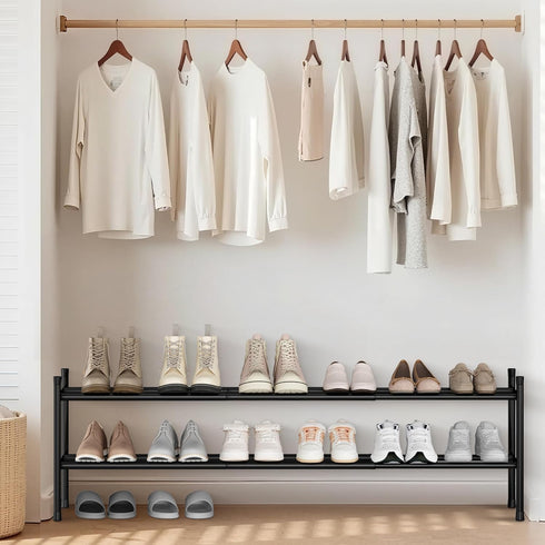 12 Closet, 2 STORAGE MANIAC Long Expandable Shoe Rack, Pairs Metal Wide Stackable Shoe Rack, Adjustable Shoes Shelf