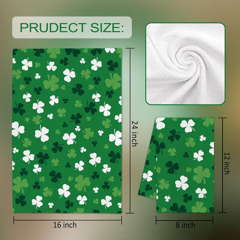 FUTBU Set 2 18x26 Inch St. Patrick's Kitchen Towels, Green Clover Shamrock Dish Towels of for Bathroom Decorations