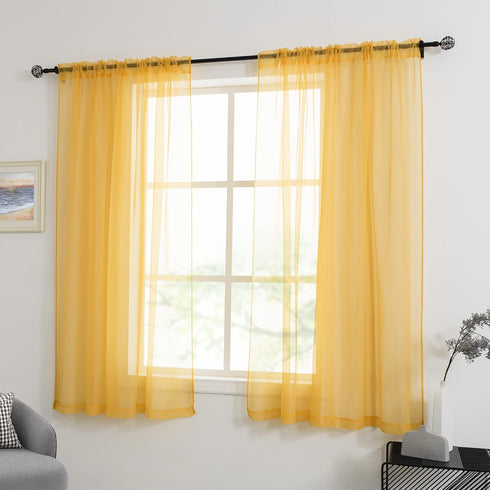 HUTO Gold Yellow Sheer Curtains, 45 Inch Length for Small Windows, 2 Panels, 52 by 45 Inches Long