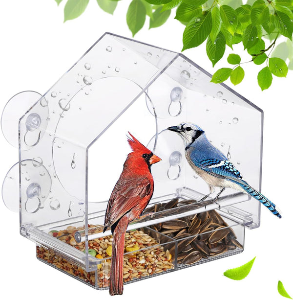 Window Bird Feeders with Strong Suction Cups - Clear Feeders for Outside, Easy to Clean, Perfect for Garden Viewing