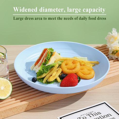 Berglander 9 Inch Plastic Deep Dinner Plates, Set of 8 Reusable Unbreakable Dishes for Pasta Bowls, Microwave Safe
