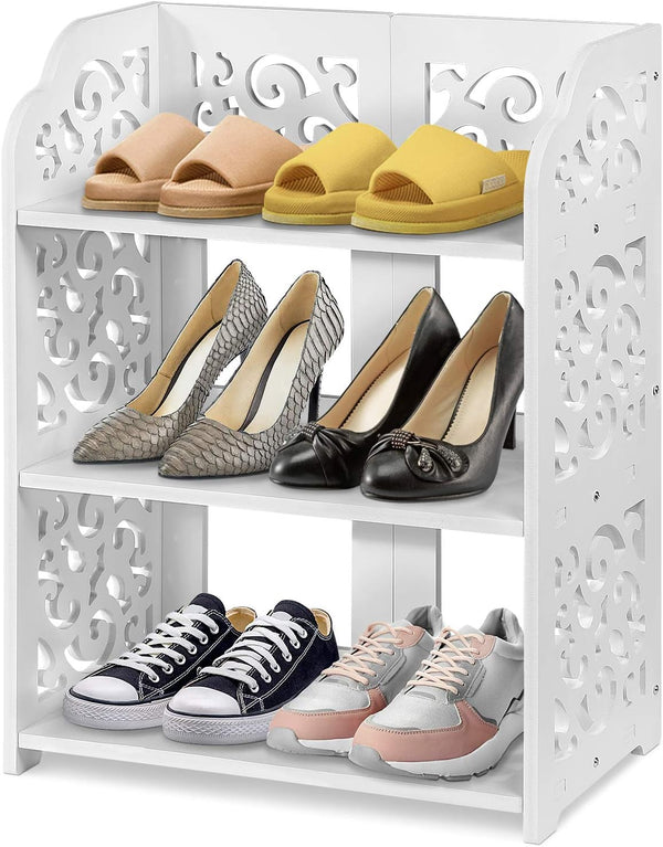 White Shoes Rack, 3 Tier Small Shoe Shelf Standing Shoe Display Shelves