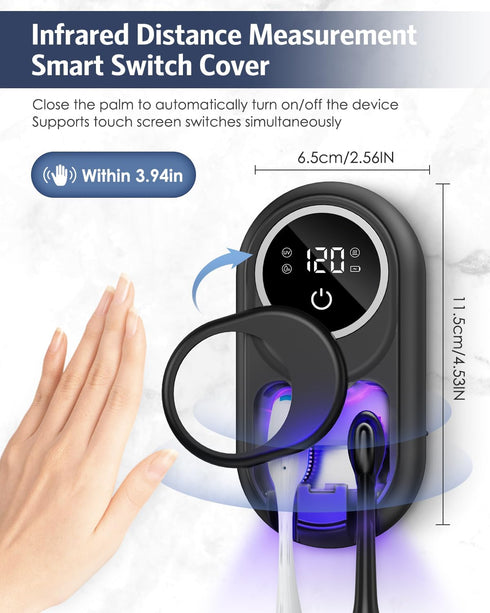Toothbrush Sanitizer Holder, Upgraded UV Toothbrush Holder with Dual-Mode Clean & Fan Dry, LED Smart Screen