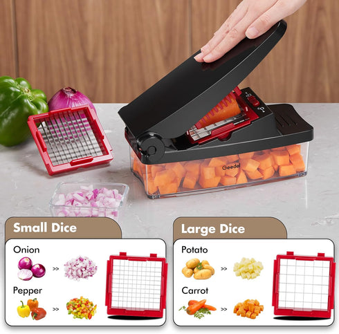 Geedel Vegetable Chopper Pro, 4 in 1 Kitchen Slicer Dicer Cutter Grater with Container for Onion, Potato, Carrot (Red)