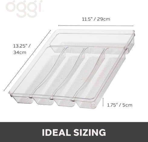 Oggi 5-Compartment Silverware Organizer, Clear Cutlery Storage for Kitchen Drawers
