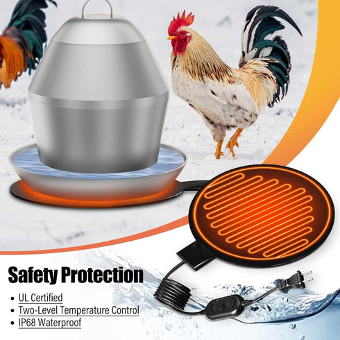 Ganggend 6" 1 5 Chickens,1 Heated Chicken Waterer Base, Energy Saving Poultry Water Heater for Winter - Prevents