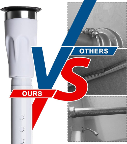 White Tension Curtain Rod No Drill, 42 to 72 Inch Adjustable Heavy Duty Black Shower Curtain Rod