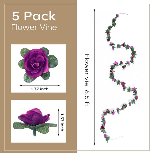 Miracliy 5Pcs 41FT Purple Flower Garland, Artificial Rose Arch Vines for Wedding Backdrop Decoration