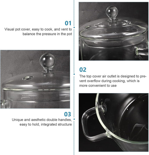 Vaguelly Glass Pots for Cooking: 1500ml Glass Saucepan with Cover Clear Glass Cooking Pot with Lid Cooking Stew Pot for Noodle Milk Soup, for Microwave and Stovetop by Vaguelly