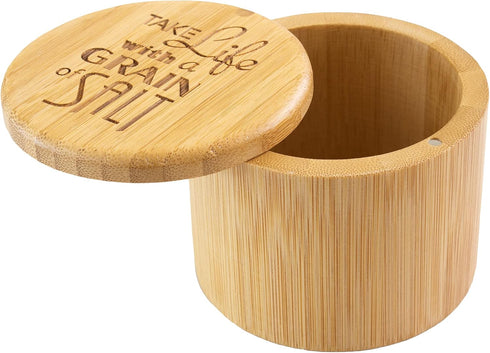 Totally Bamboo Salt Cellar Bamboo Storage Box, 6 Ounce Capacity, "Take Life with a Grain of Salt" Engraved Lid