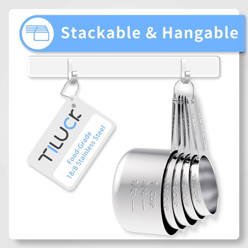 TILUCK Stainless Steel Measuring Cups Set, Kitchen Gadgets for Cooking & Baking, Set of 5