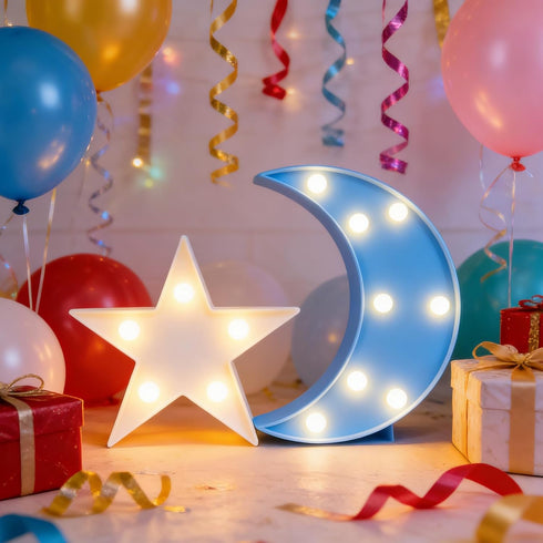 QiaoFei Decorative Moon-Star Night Light,Cute LED Nursery Night Lamp Gift-Marquee Moon-Star Sign for Birthday