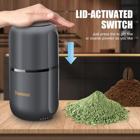 COOL KNIGHT Electric Herb Grinder, Large Capacity Spice and Coffee Grinder with Pollen Catcher, 7.5" Grey