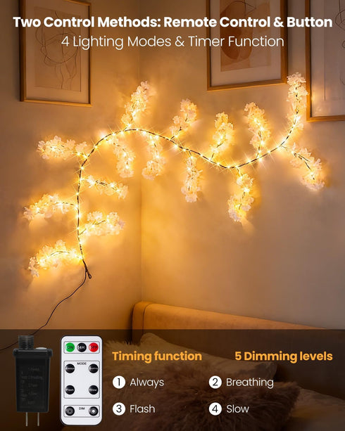 7.9FT GOESWELL Cherry Blossom Tree Lights for Wall: Lighted Garland for Room and Home Decor - Plug or Battery Operated