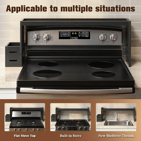 BSTSLL 31in 6 Bamboo Over the Stove Shelf - Durable Stove Shelf for Back of Stove with Non-Slip EVA Liner, Hooks