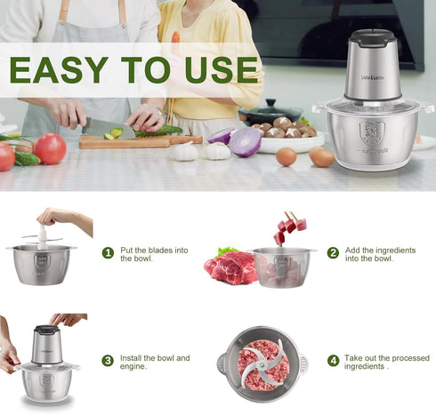 Liebe&Lecker Food Processor, Meat Grinder with 1 Bowl 8 Cup, Electric Food Chopper, 4 Sharp Blades, 2 Speed, 350W