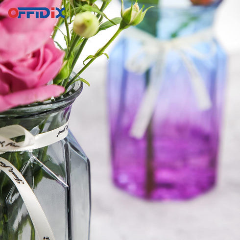 OFFIDIX Glass Vase, Geometric Faceted Design Flower Vase for Weddings, Events, and Home Decor Arrangements.
