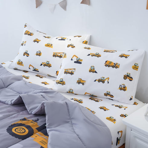 Set 4-Piece 3D Set, Cokouchyi Twin Size Comforter for Boys, Bed in a Bag, Construction Bedding Comforter Sheet Ultra