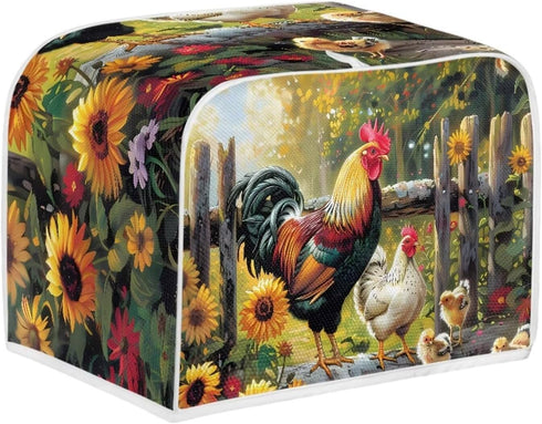 Sunflower Rooster Toaster Oven Cover: Quilted Polyester Fabric Dust-proof Cover for Small Appliance Protection