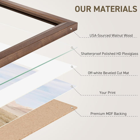 5x7 Set 4 4x6 Venusmiles Picture Frame of Natural Solid Walnut Photo Frames with Removable Mat Wall Hanging Large